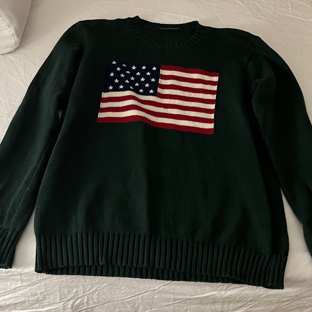 Brandy Melville Dark Green Sweater with American Flag